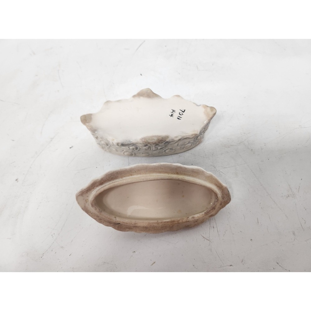 Antique Corday White Porcelain Oval Trinket Box 3D Floral Lid Victorian Rare - Picture 7 of 12